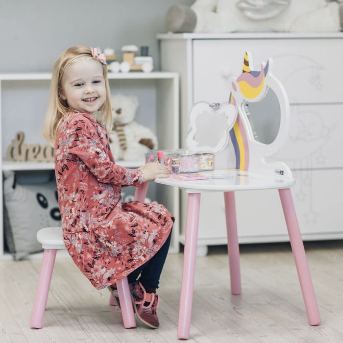 Baby-Budget | Houten kaptafel spiegel voor kinderen - Speeltafel met Stoeltje | Baby-Budget